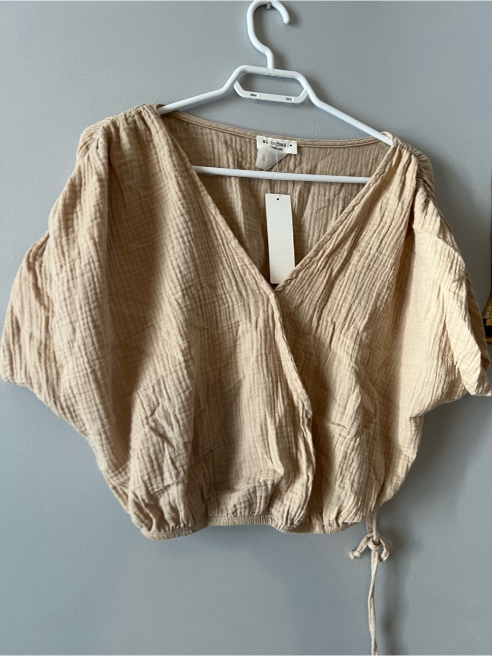 Be Divine 100% cotton gauze Textured Beige Faux-Wrap Top size XL